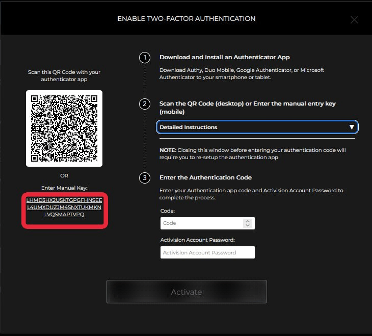 کپی کردن Manual Key به جای اسکن QR Code