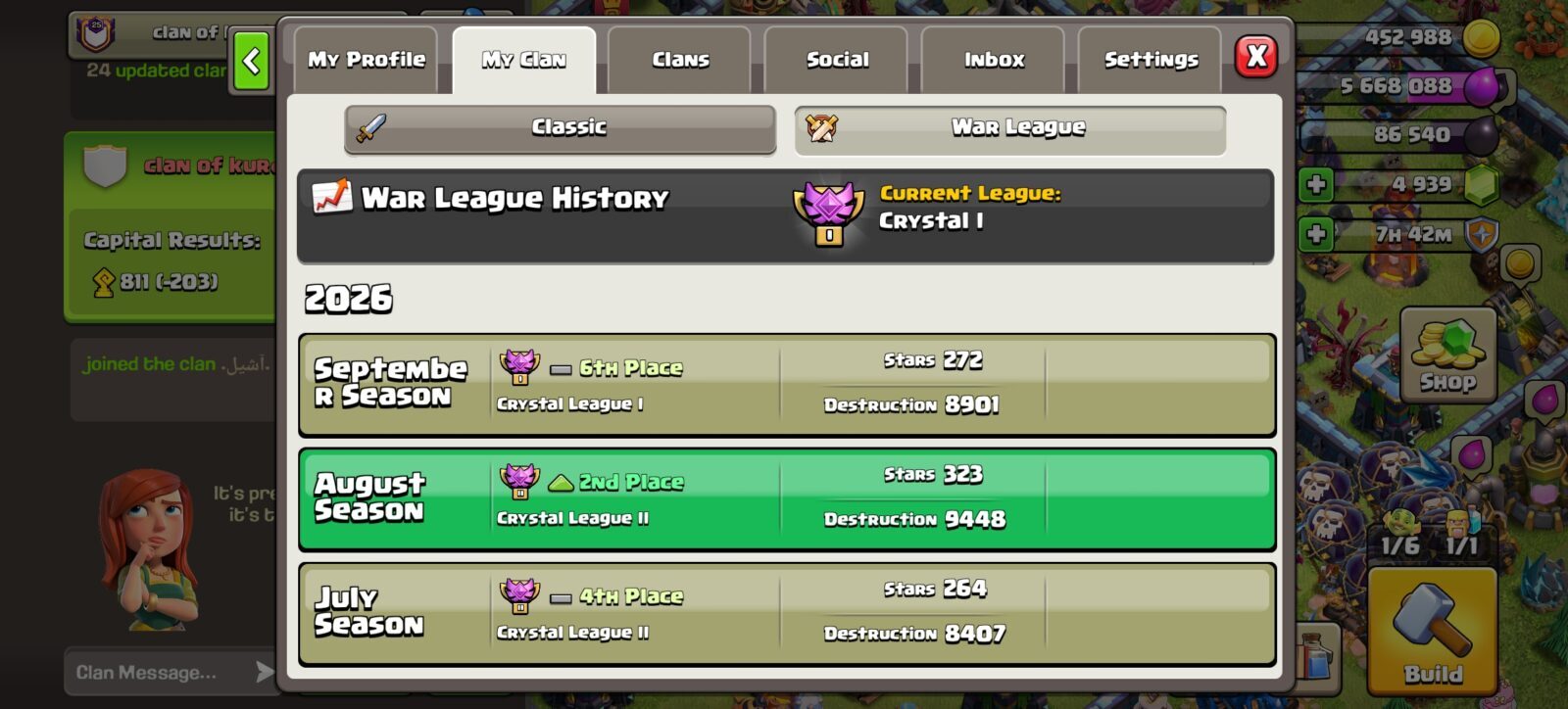 خرید کلن کلش لول 25 وارلیگ کریستال کد 402787 4 خرید کلن کلش لول 25 وارلیگ کریستال کد 402787 - تصویر 4