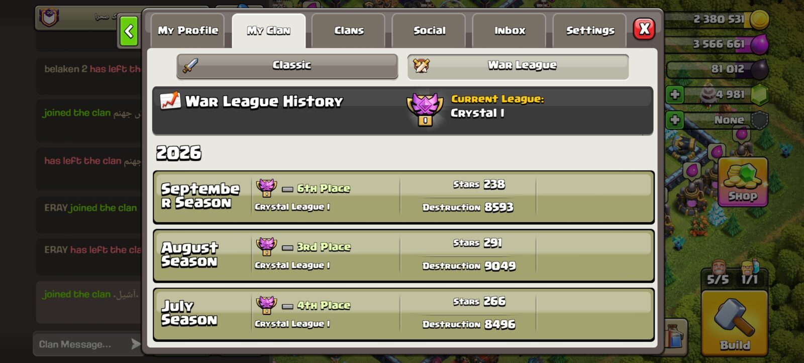 خرید کلن کلش لول 20 وارلیگ کریستال کد 402995 4 خرید کلن کلش لول 20 وارلیگ کریستال کد 402995 - تصویر 4