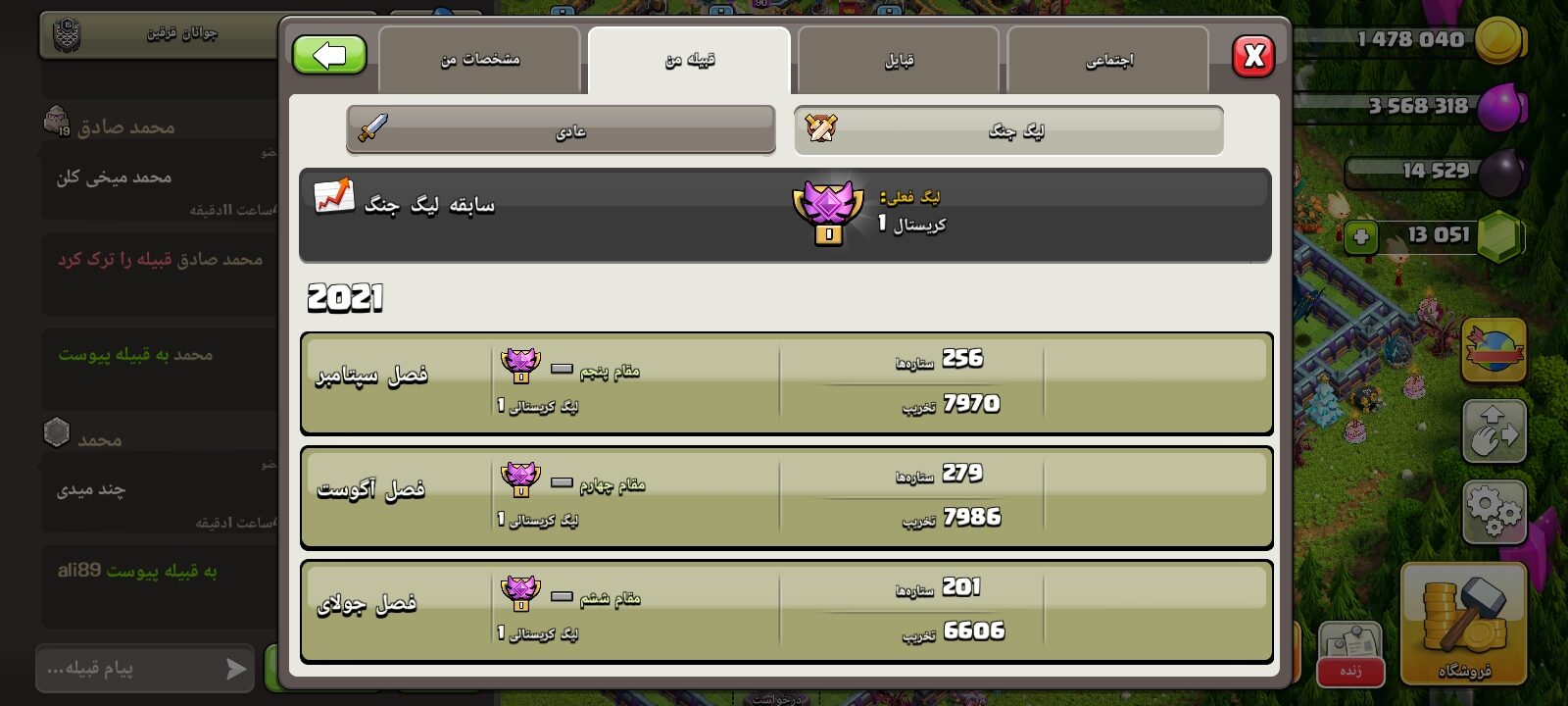 خرید کلن کلش لول 15 وارلیگ کریستال کد 402642 4 خرید کلن کلش لول 15 وارلیگ کریستال کد 402642 - تصویر 4